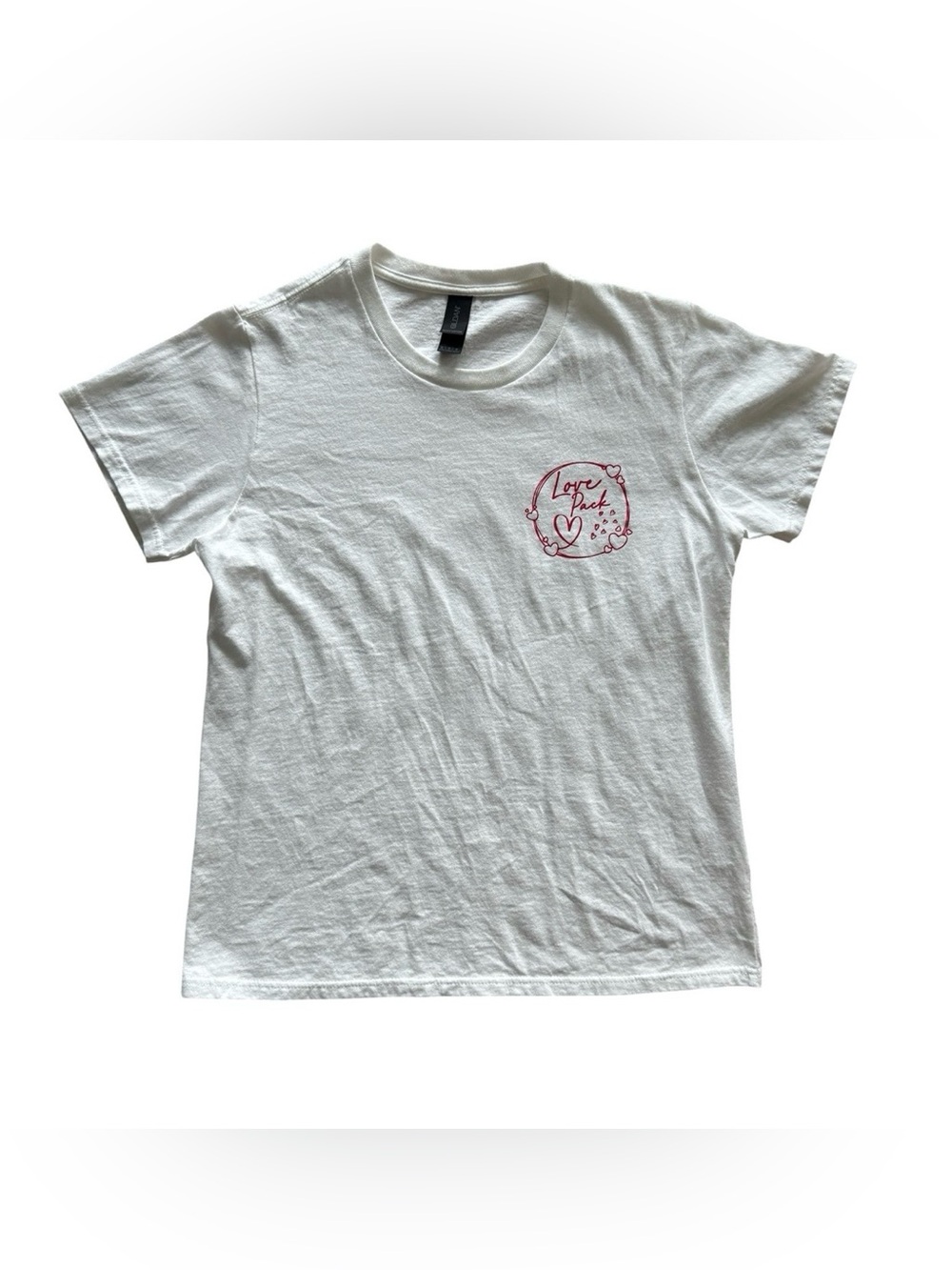 Gildan Love Pack Graphic T-Shirt White Crew Neck Short Sleeve Tee Size Medium